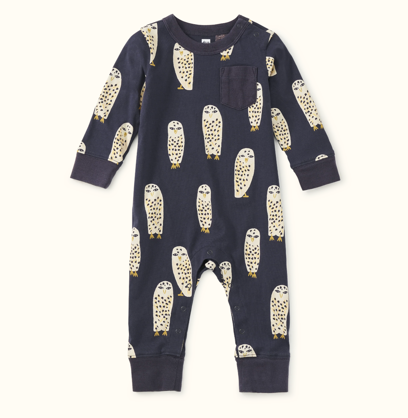 Long Sleeve Pocket Baby Romper, Owls