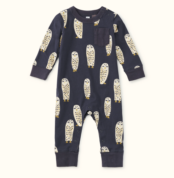 Long Sleeve Pocket Baby Romper, Owls