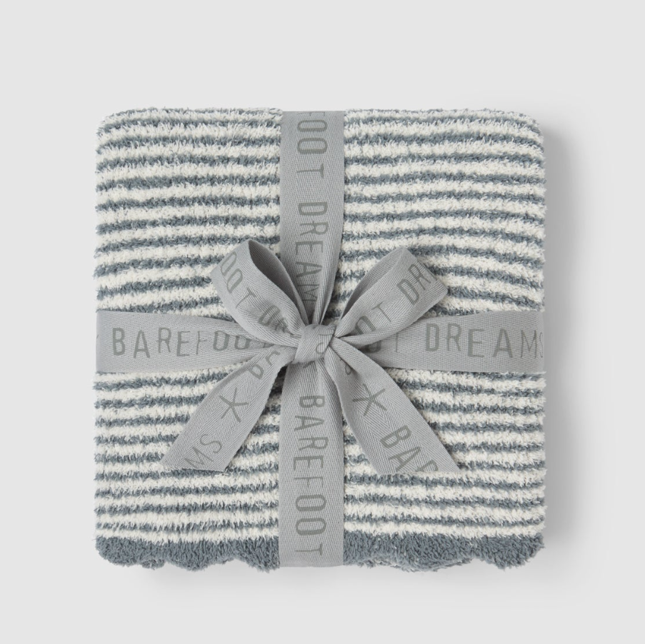 CozyChic Stripe Scallop Receiving Blanket, Blue Cove