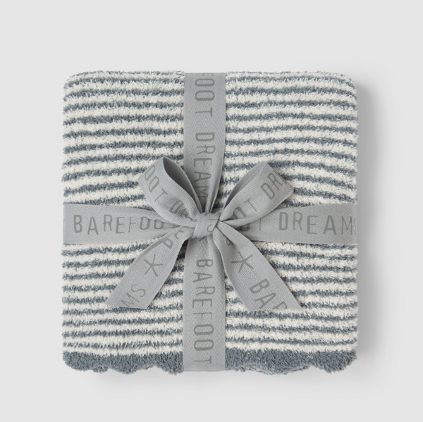 CozyChic Stripe Scallop Receiving Blanket, Blue Cove