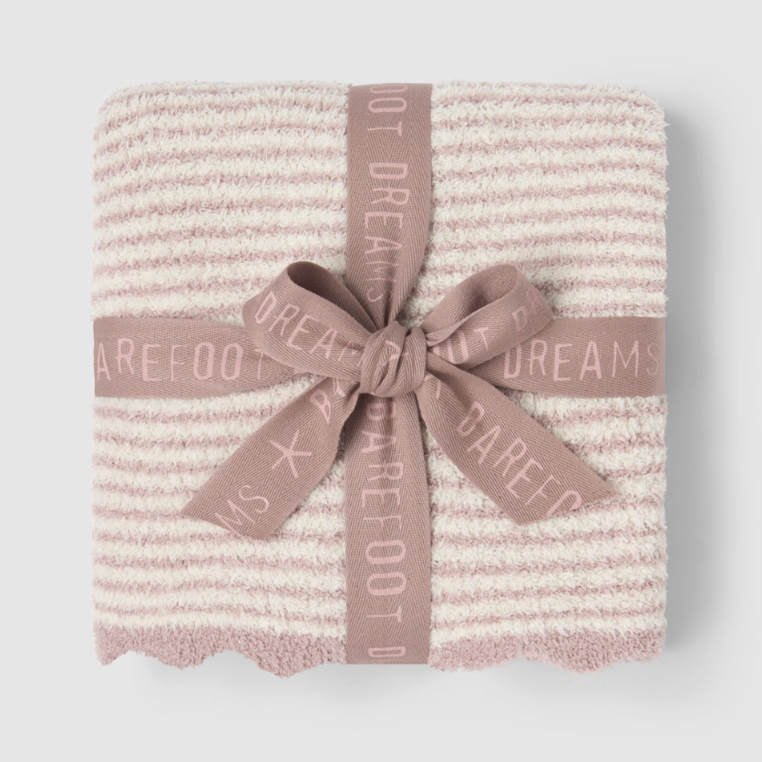 CozyChic Stripe Scallop Receiving Blanket, Faded Rose