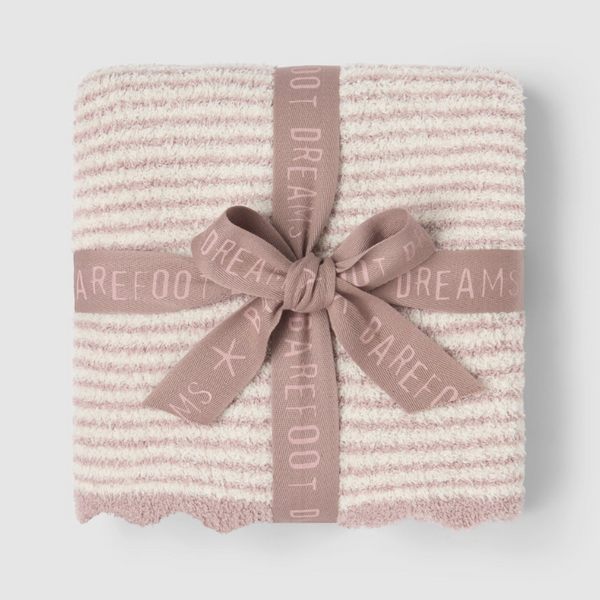 CozyChic Stripe Scallop Receiving Blanket, Faded Rose