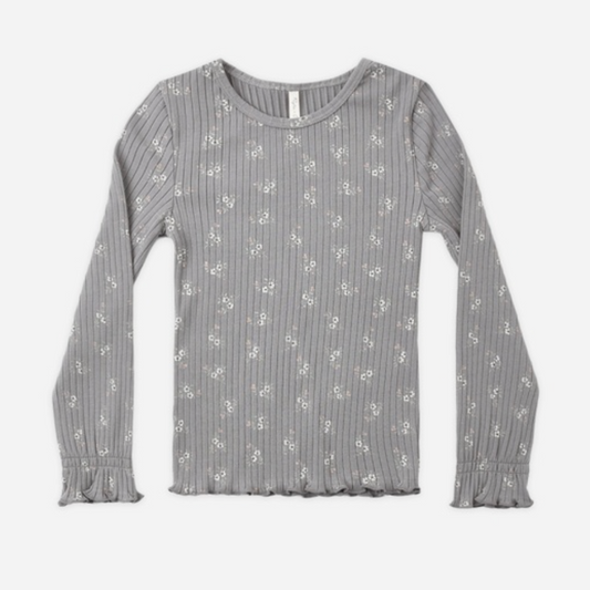 Ribbed Long Sleeve Top, Slate Bloom