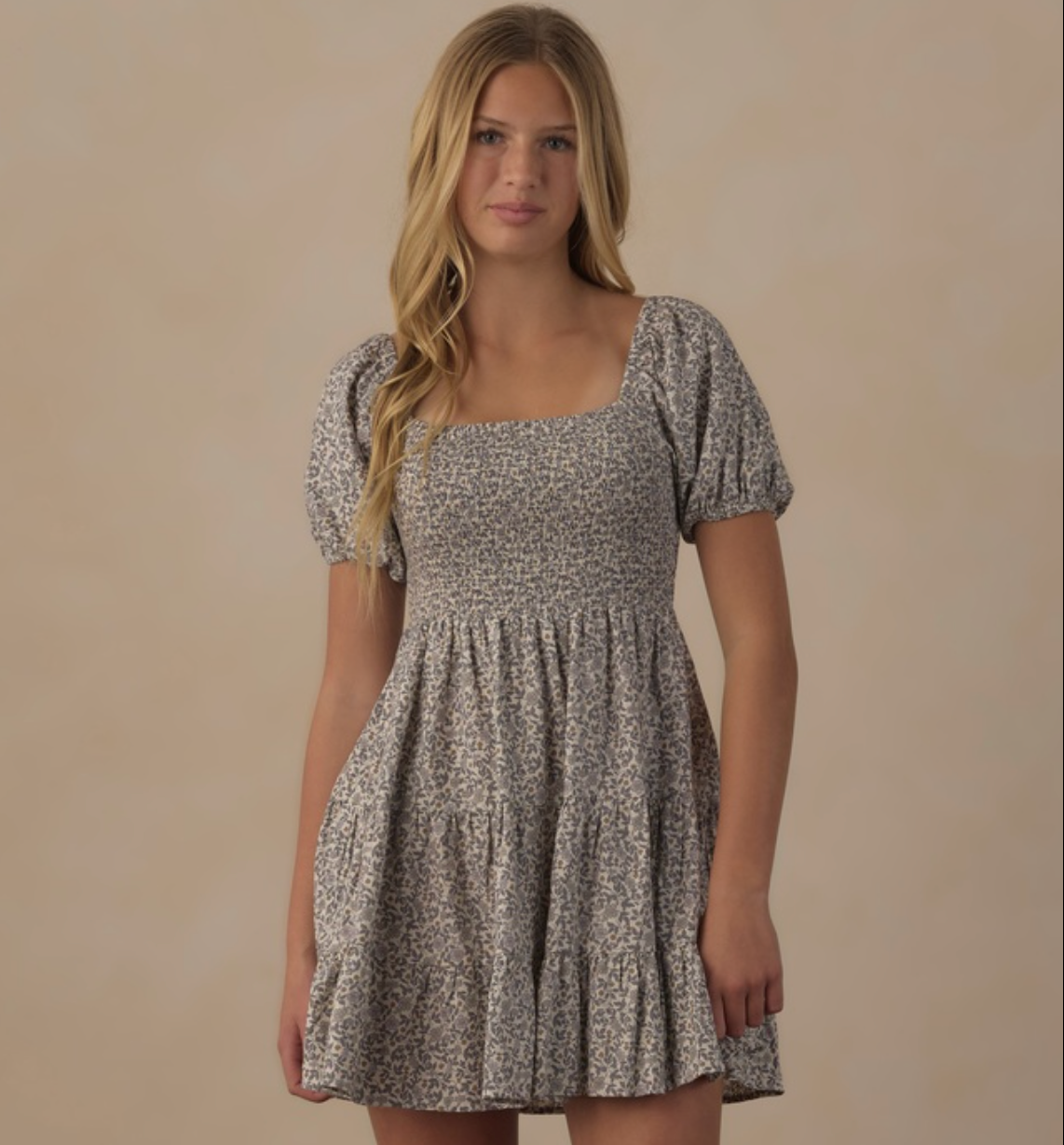 Teen Emily Dress, Slate Floral
