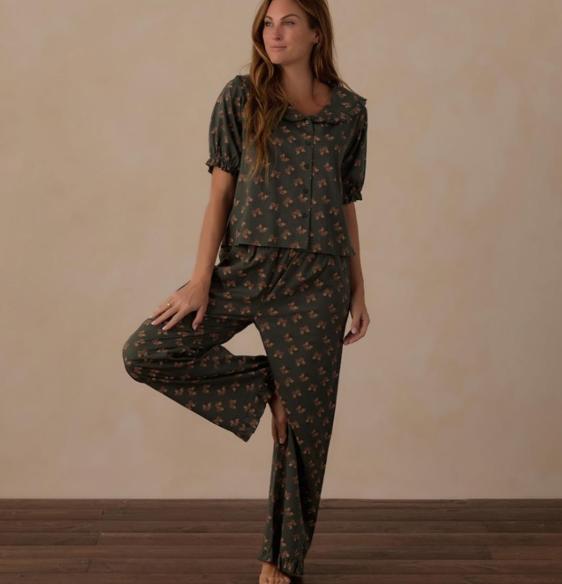Women's Ruffle Pajamas, Evergreen Floral