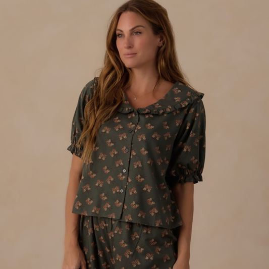 Women's Ruffle Pajamas, Evergreen Floral