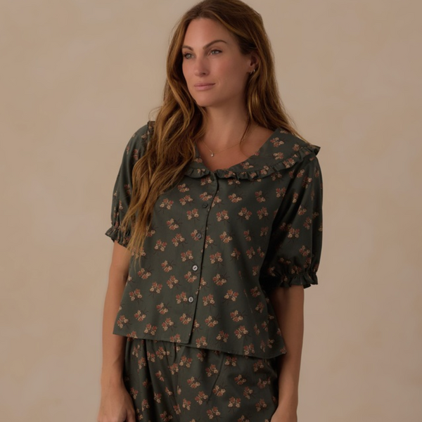 Women's Ruffle Pajamas, Evergreen Floral