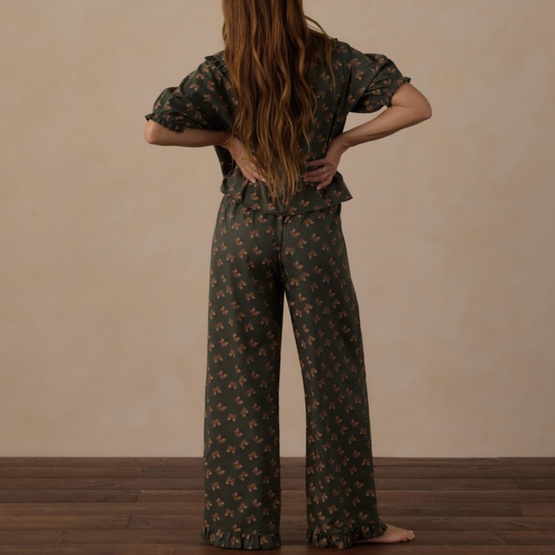 Women's Ruffle Pajamas, Evergreen Floral