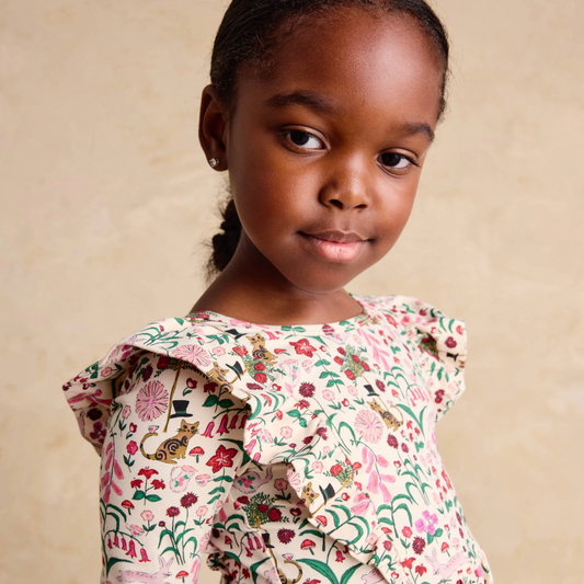 Ruffle Shoulder Ballet Dress, Tea Party Floral