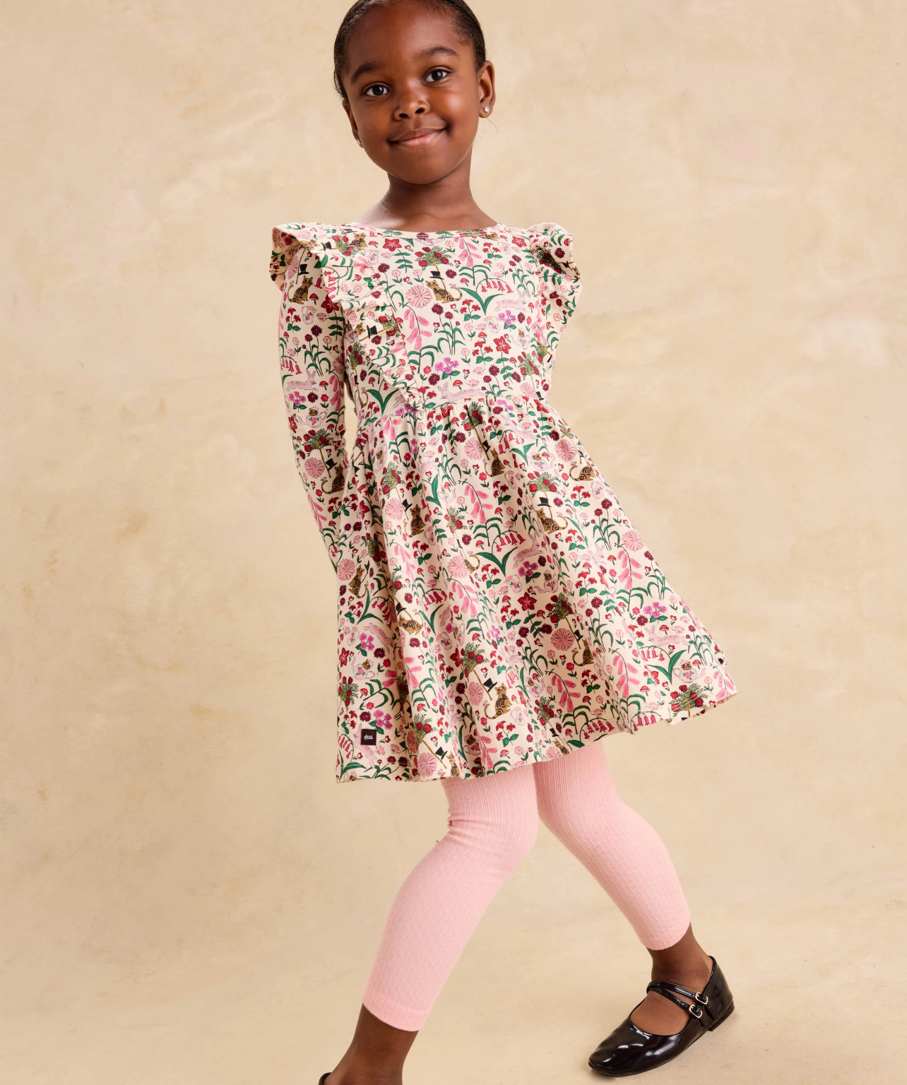 Ruffle Shoulder Ballet Dress, Tea Party Floral