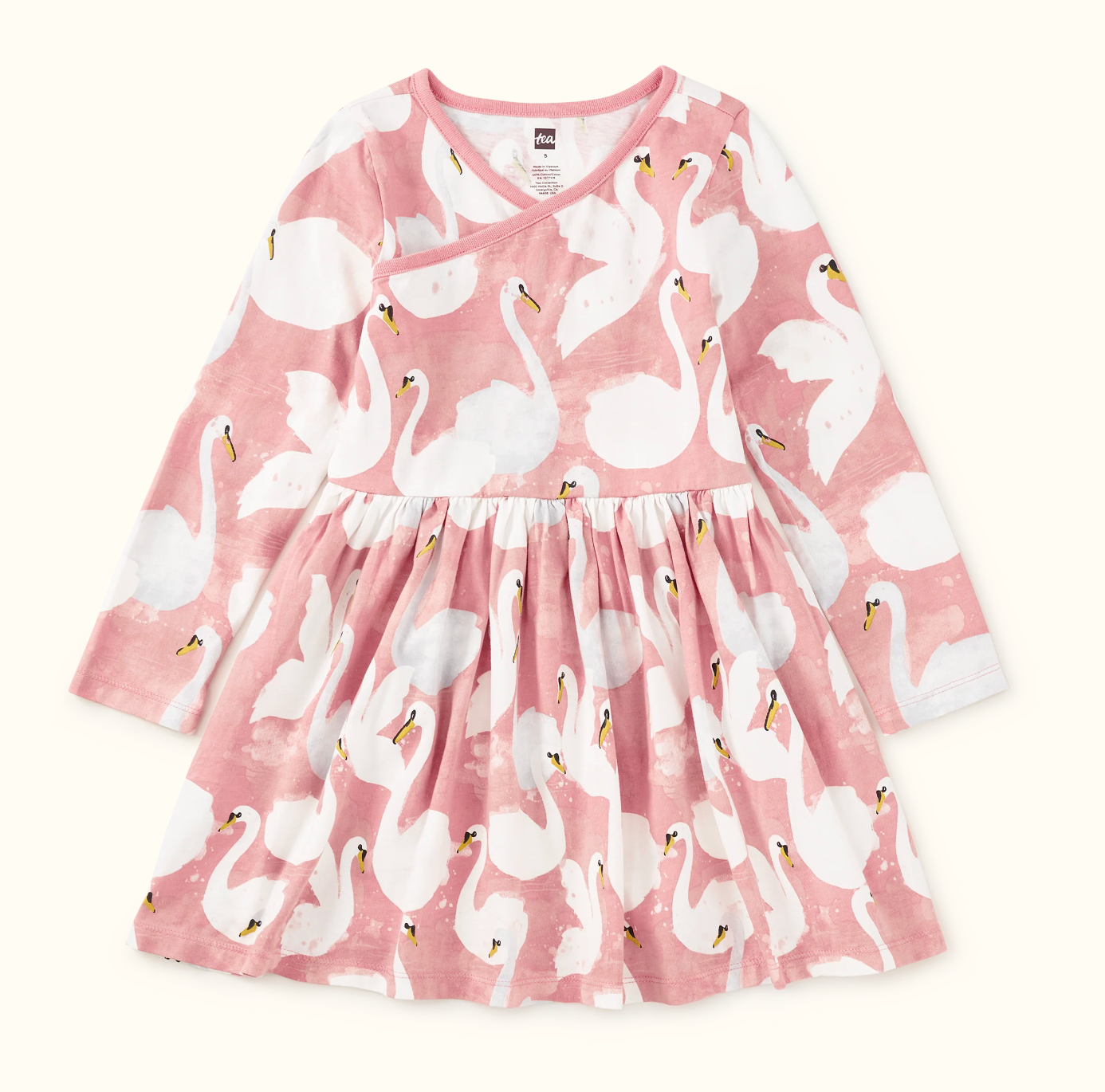 Long Sleeve Wrap Neck Dress, The Queen's Swans