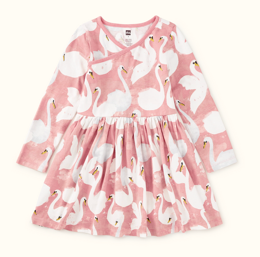 Long Sleeve Wrap Neck Dress, The Queen's Swans