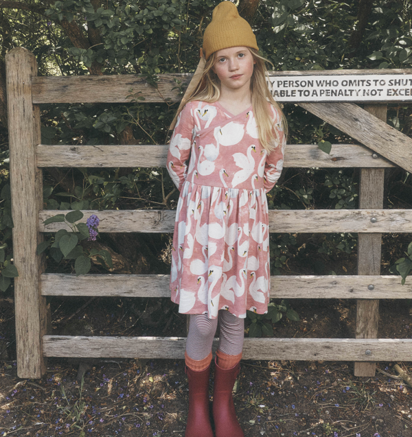 Long Sleeve Wrap Neck Dress, The Queen's Swans
