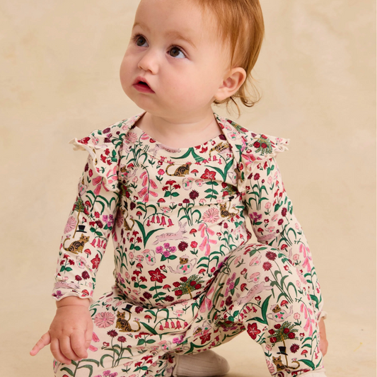Ruffle Shoulder Baby Romper, Tea Party Floral