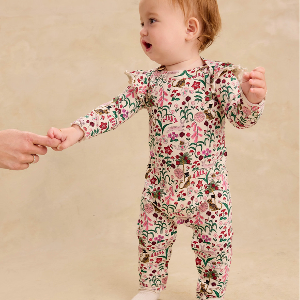 Ruffle Shoulder Baby Romper, Tea Party Floral