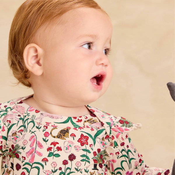 Ruffle Shoulder Baby Romper, Tea Party Floral