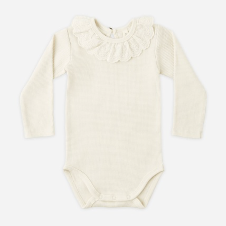 Ruffle Collar Bodysuit, Natural - Magpies Paducah