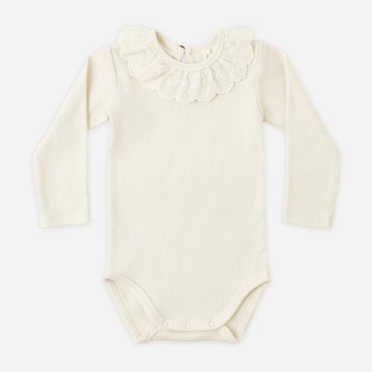 Ruffle Collar Bodysuit, Natural - Magpies Paducah