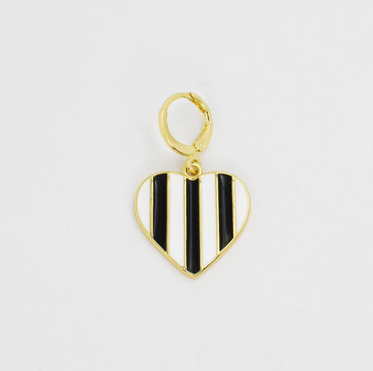 Black Stripes Heart Charm