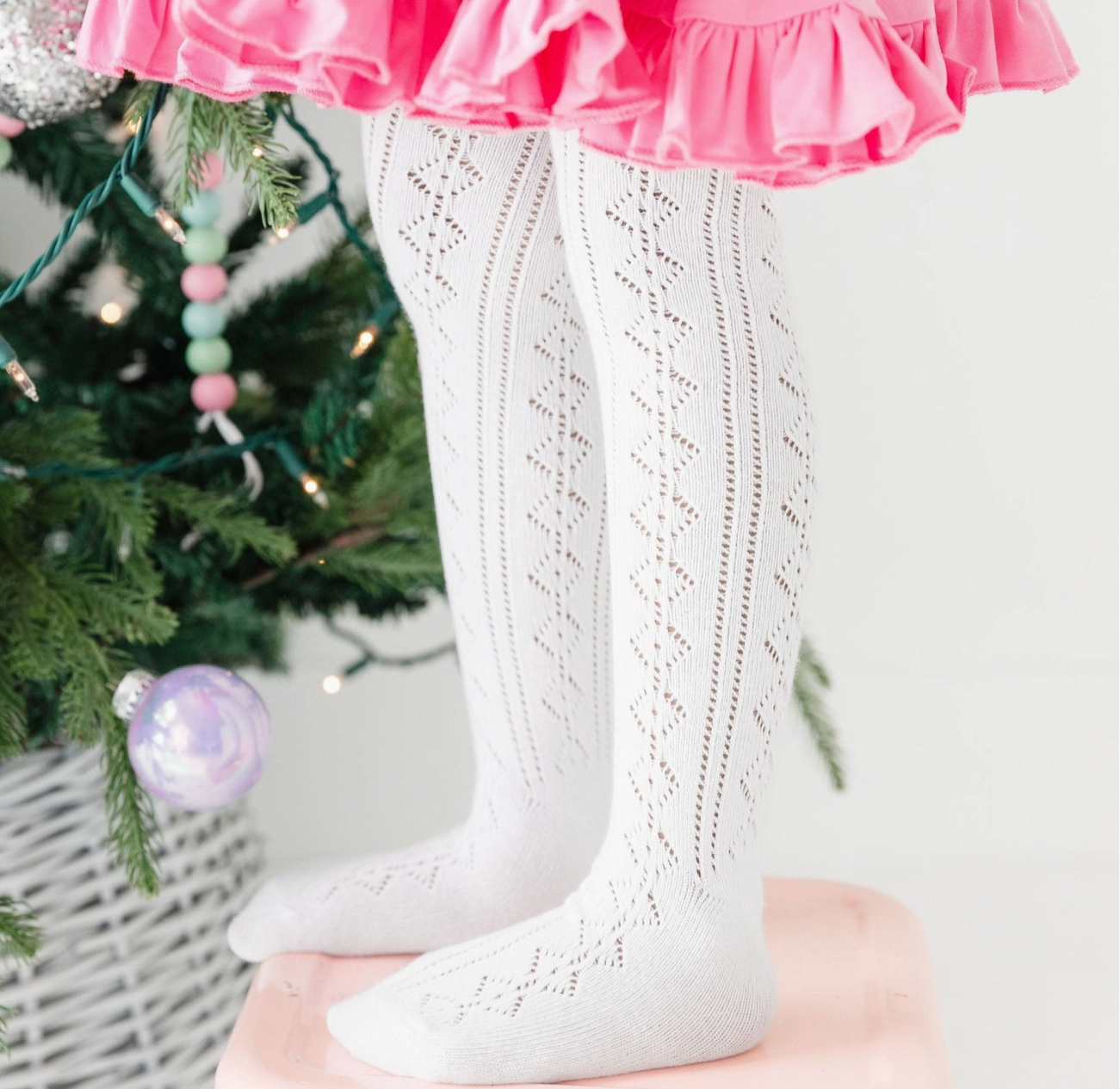 White Fancy Knit Tights