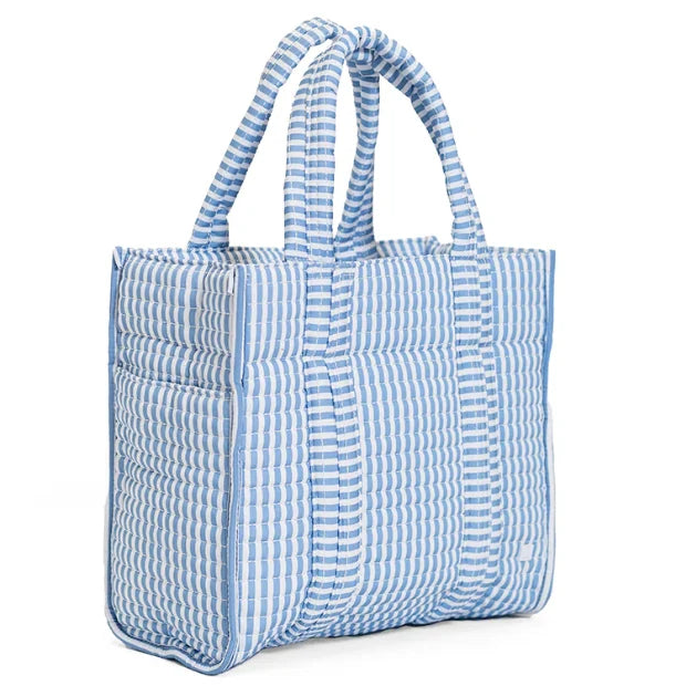 Quilted Mini Go Go Tote, Blue Pimlico Stripe