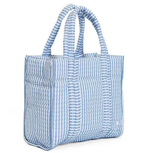 Quilted Mini Go Go Tote, Blue Pimlico Stripe