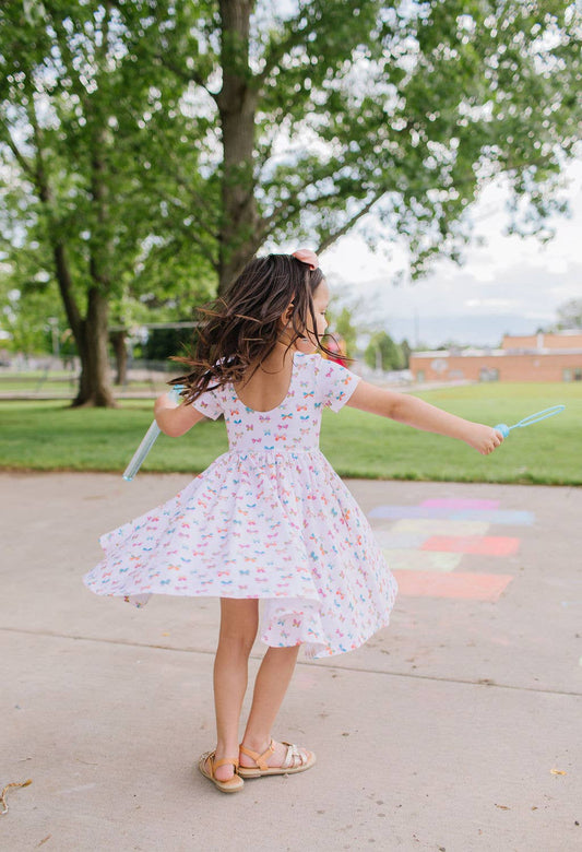 Classic Twirl Dress in Butterfly Rainbow - Magpies Paducah