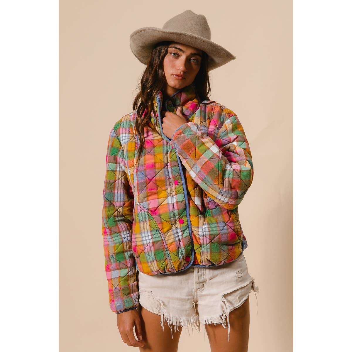 Bleached Vintage Plaid Quilted Jacket - Magpies Paducah