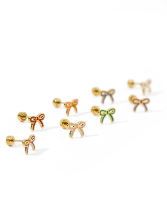 Screwback Stud Earrings - Sadie Bow Light Pink