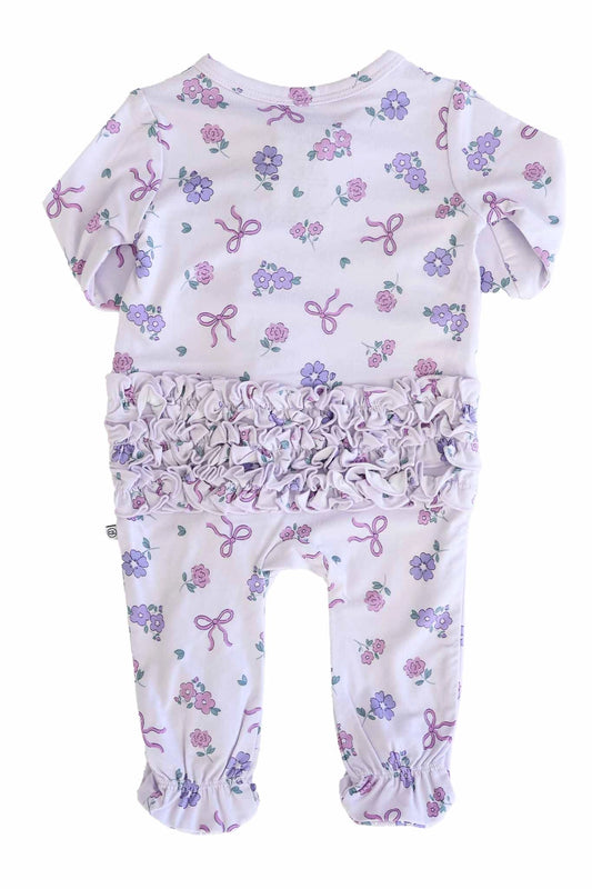 Ruffle Zipper Footie, Ribbon & Roses
