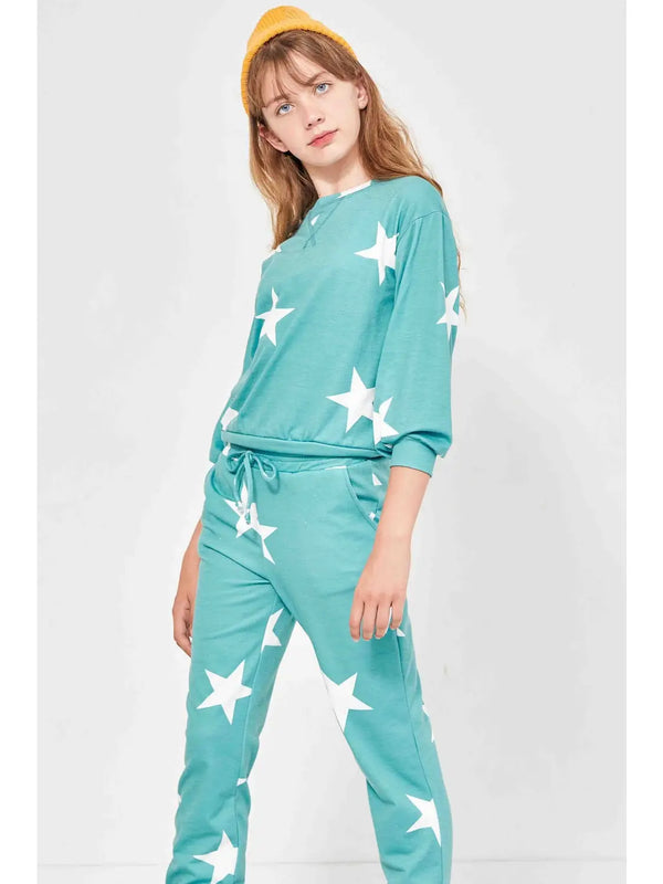 Star Print Sweatpants, Teal - Magpies Paducah