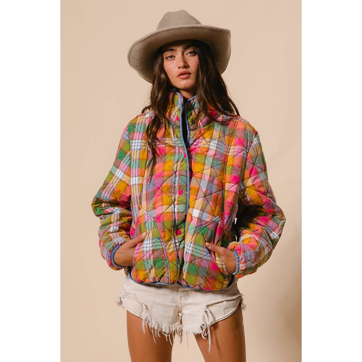 Bleached Vintage Plaid Quilted Jacket - Magpies Paducah
