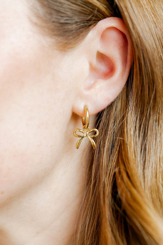 Huggie Charm Earrings - Sadie Bow Gold - Magpies Paducah