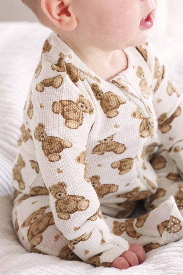 Beary Sweet Waffle Zipper Footie