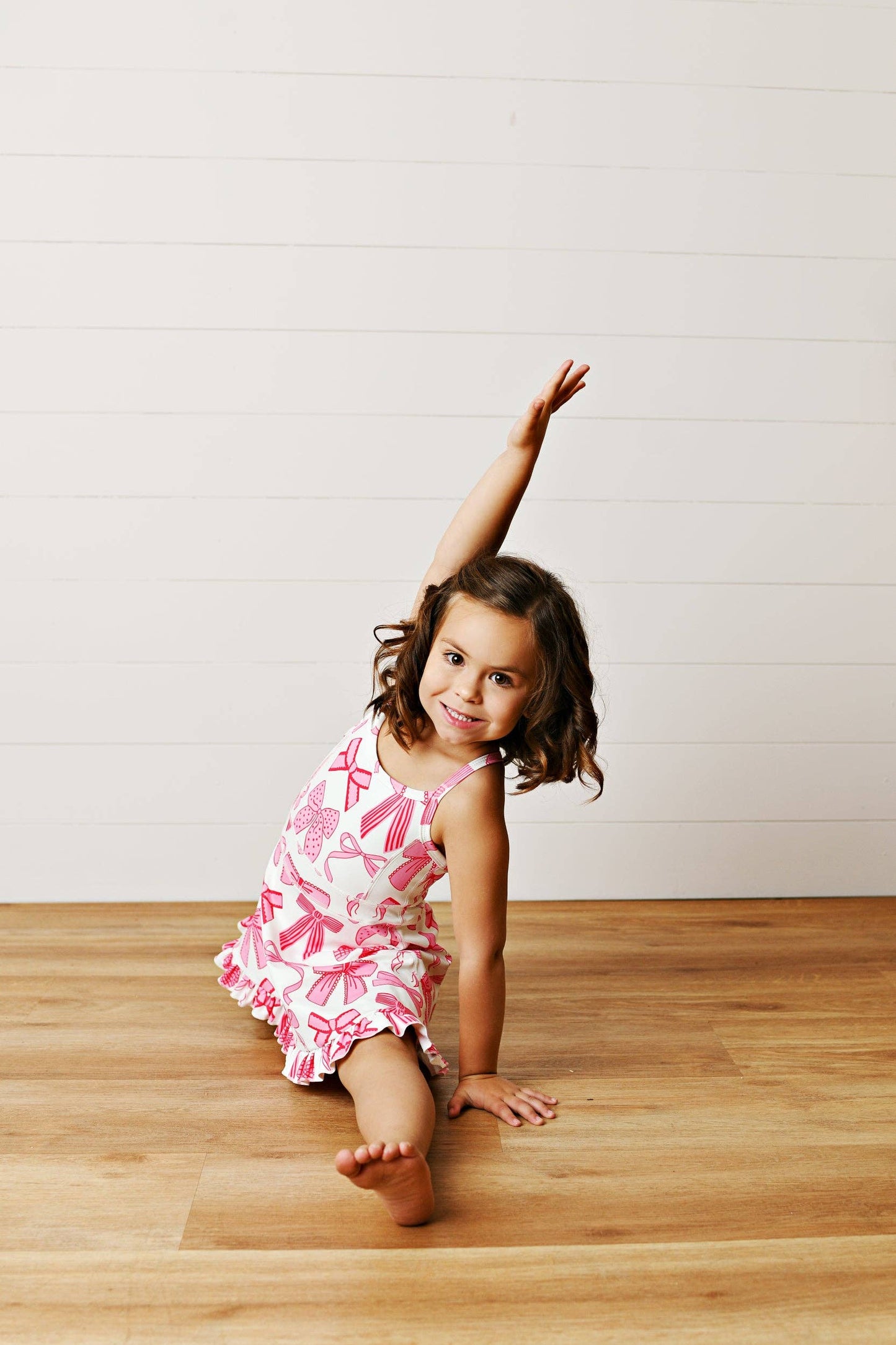 Active Sport Ruffle Dress, White & Pink Bow - Magpies Paducah