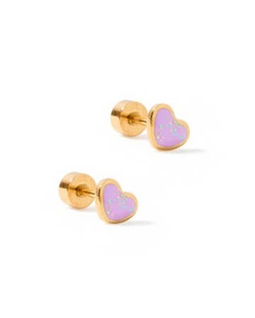 Screwback Stud Earrings - Nora Heart - Purple - Magpies Paducah
