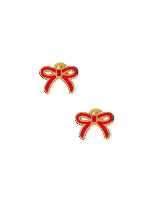 Screwback Stud Earrings - Sadie Bow Red - Magpies Paducah