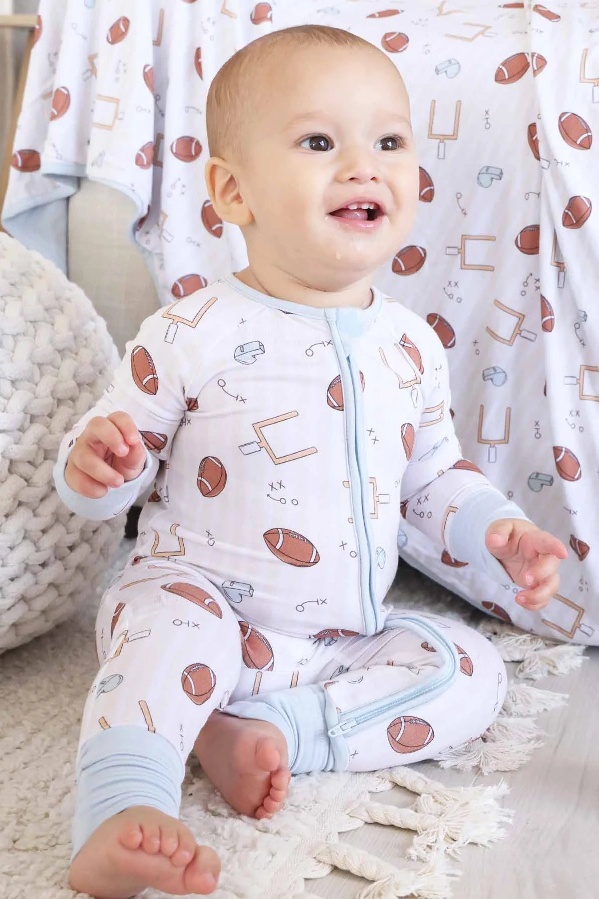 Convertible Zip Romper, Tiny Touchdowns