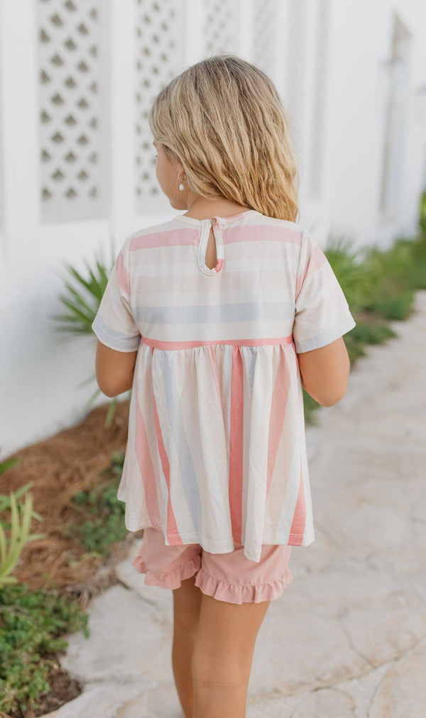 Ruffle Short Set, Sand Blush Stripe - Magpies Paducah