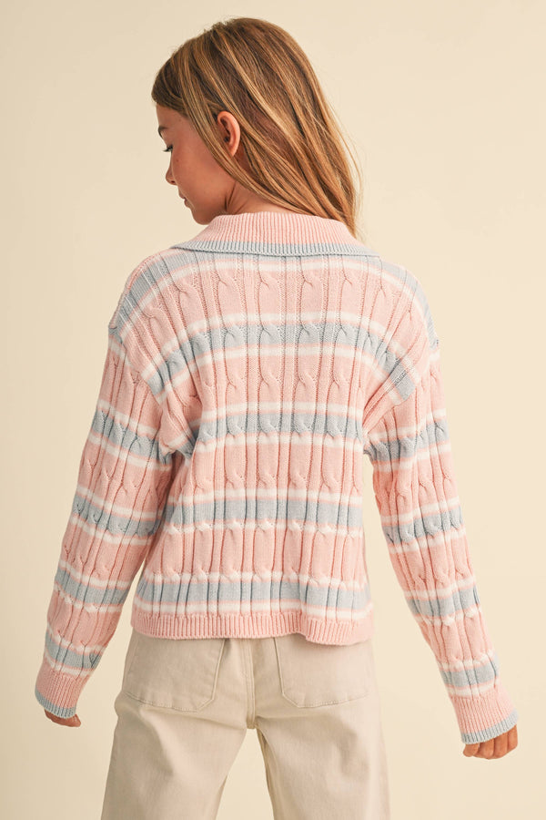 Long Sleeve Cotton Candy Cableknit Polo