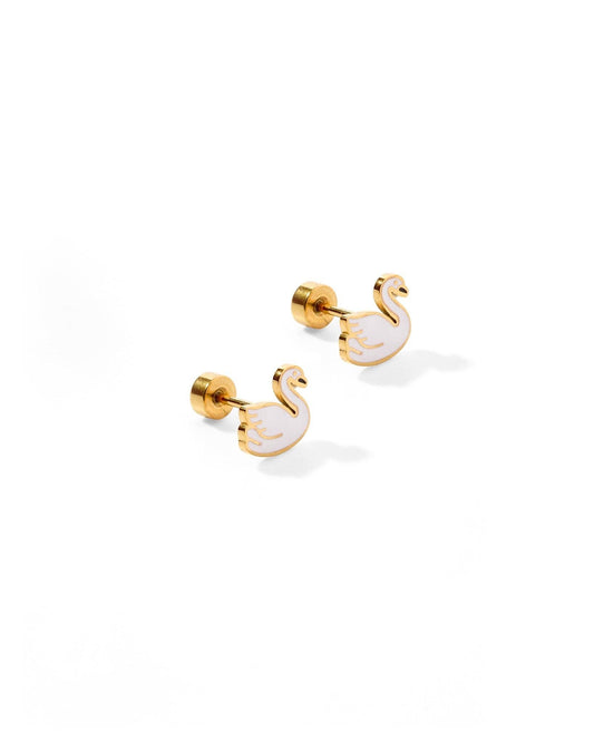 Screwback Stud Earrings, Swan