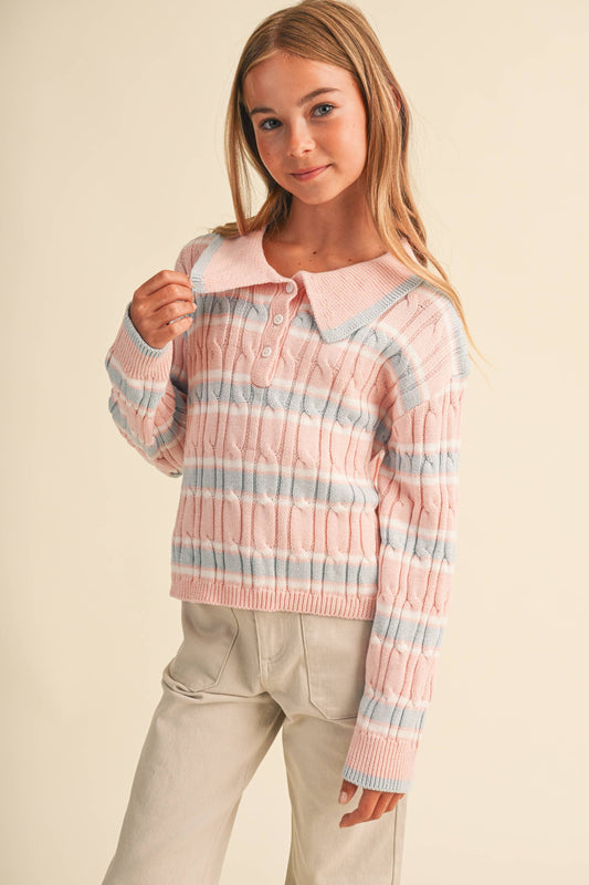 Long Sleeve Cotton Candy Cableknit Polo