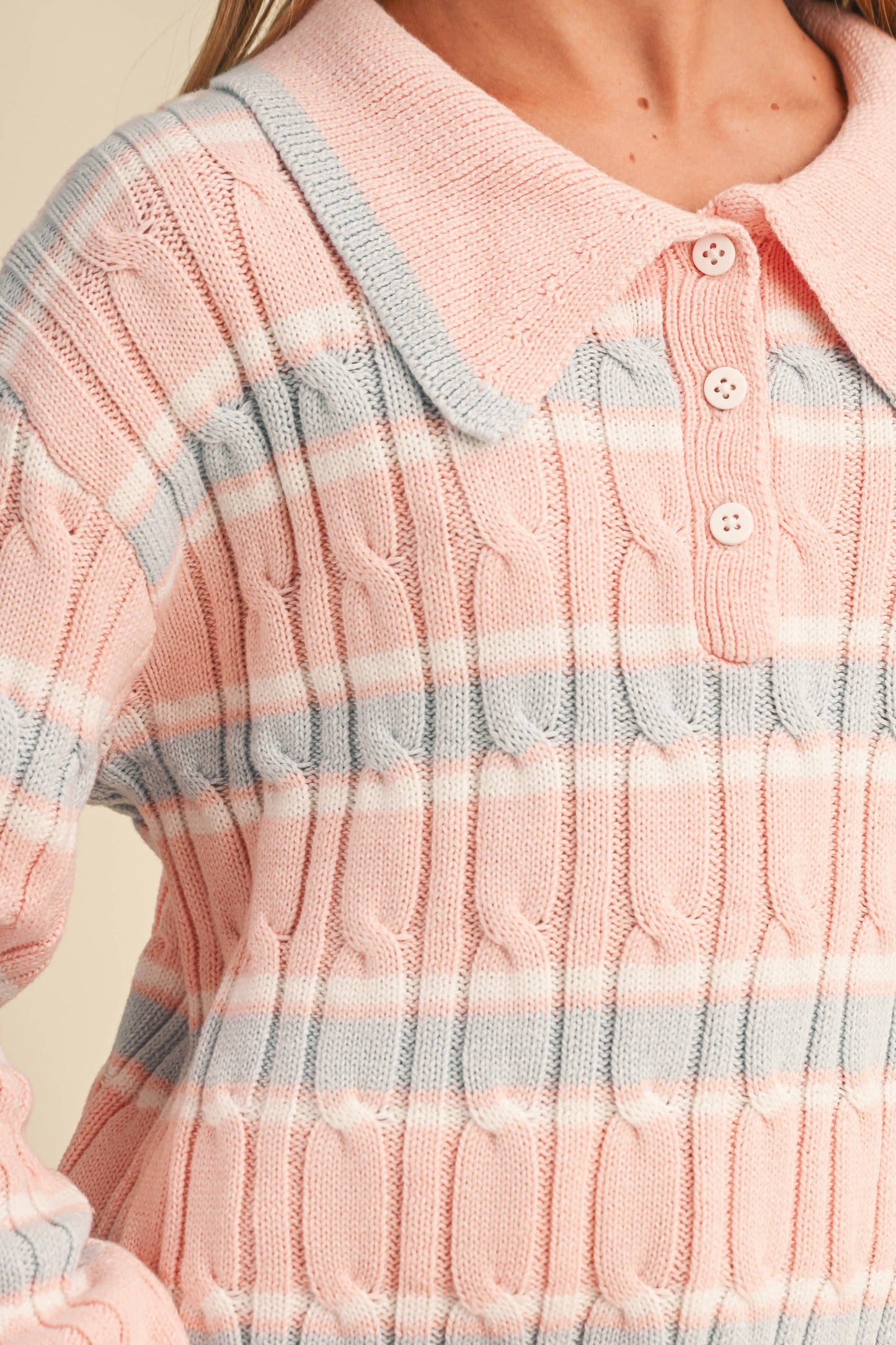 Long Sleeve Cotton Candy Cableknit Polo