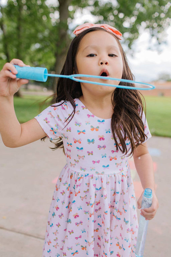 Classic Twirl Dress in Butterfly Rainbow - Magpies Paducah