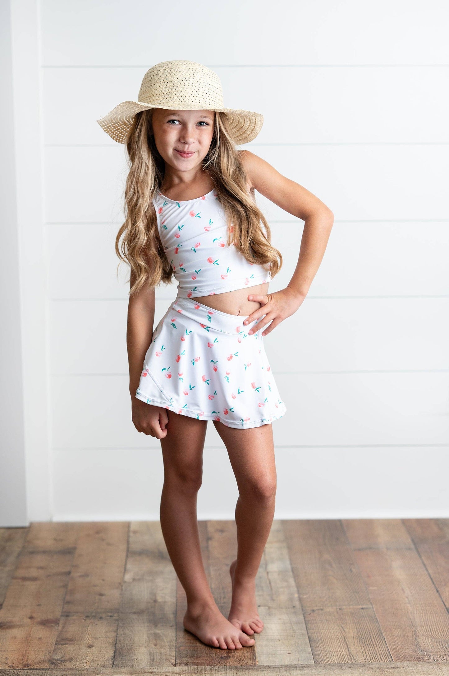 2 Piece Active Skort Set, White Peach - Magpies Paducah