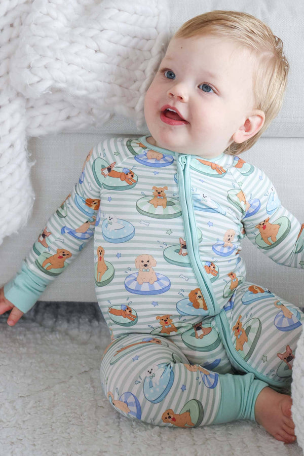 Convertible Zip Romper | Poolside Pups Blue
