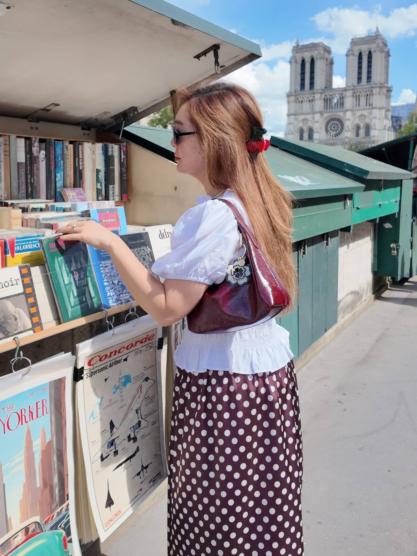 Hand-painted Cherry Hearts Hair Claw Clip | Eco-Friendly