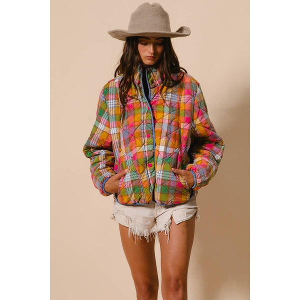 Bleached Vintage Plaid Quilted Jacket - Magpies Paducah