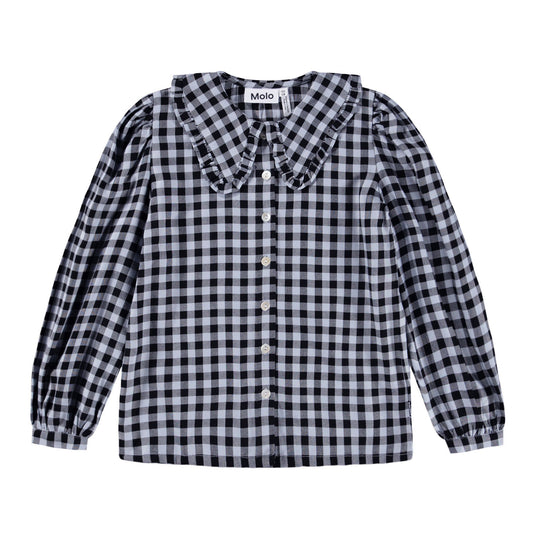 Robbin Ruffle Collar Top, Moon Gingham - Magpies Paducah