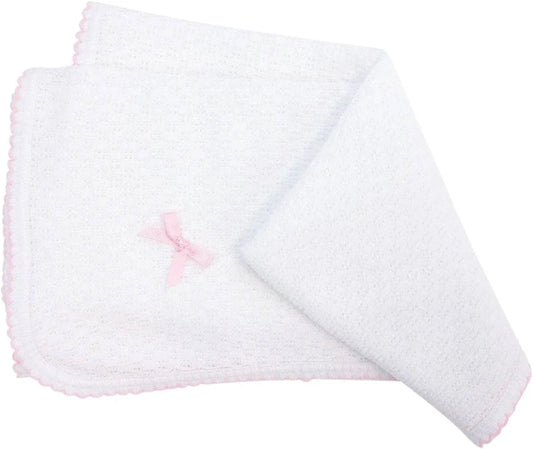 Knit Swaddle, Pink + White Trim w/ bow